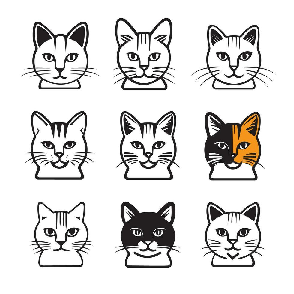 Cute cartoon cat icon set vector