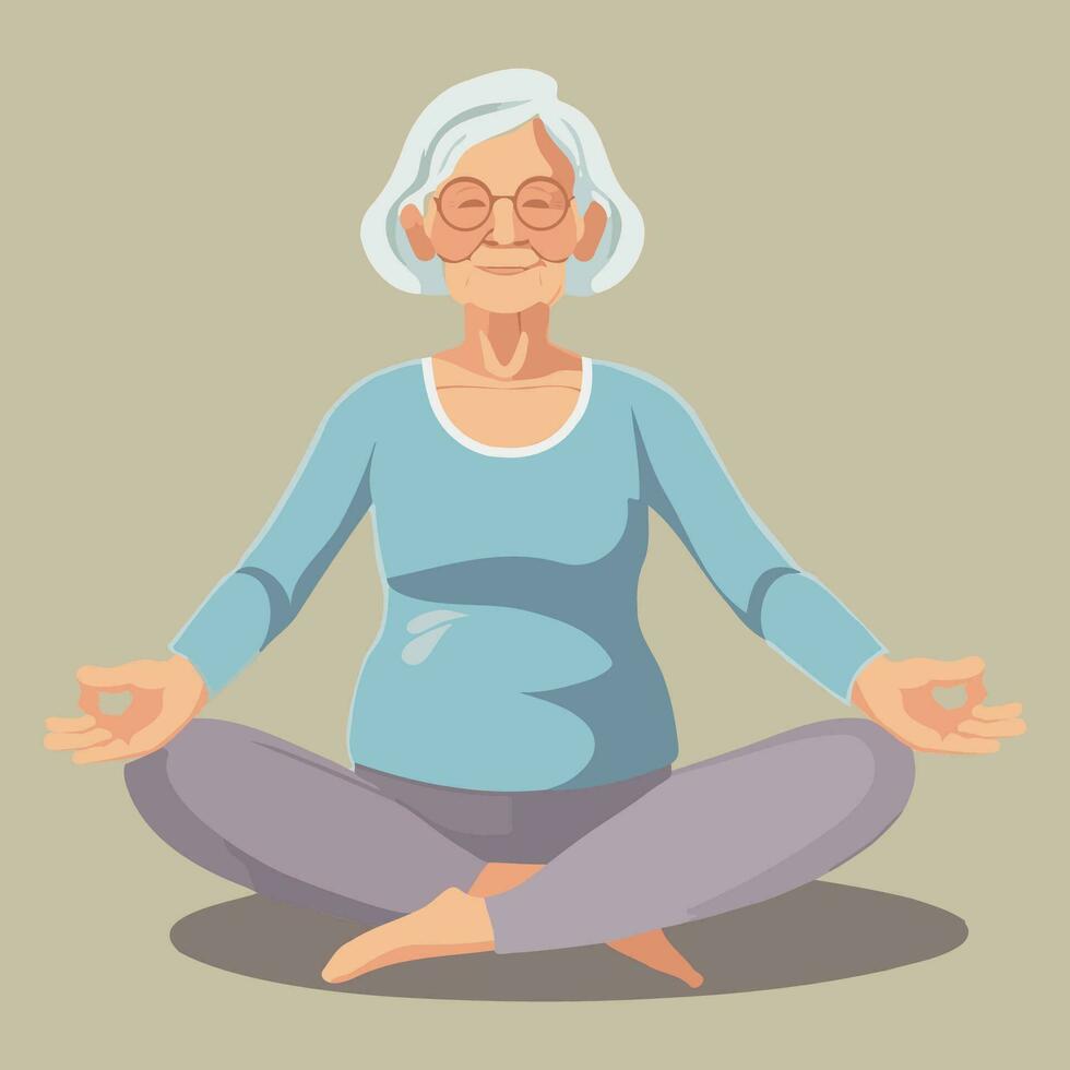 Senior exercise of female. exercising character design. Happy senior woman doing yoga exercise vector