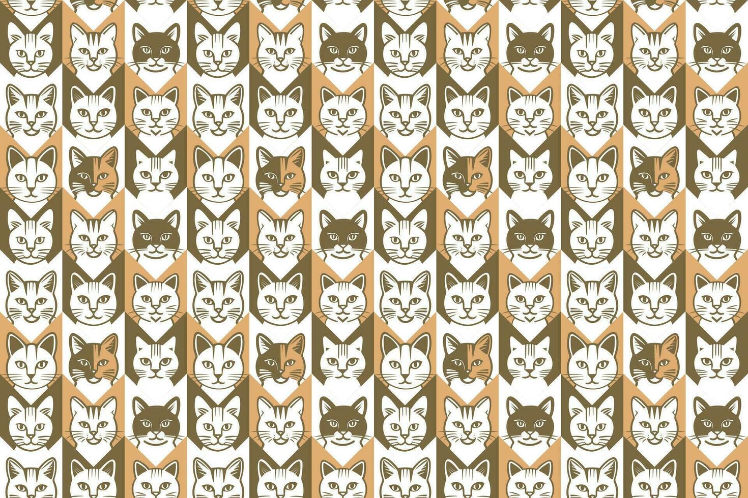 Cute different cats faces with chaldish seamless pattern background vector