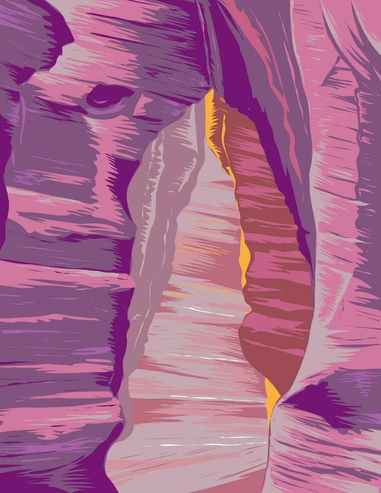 Upper Antelope Canyon in Lake Powell Navajo Tribal Park Arizona WPA Poster Art vector