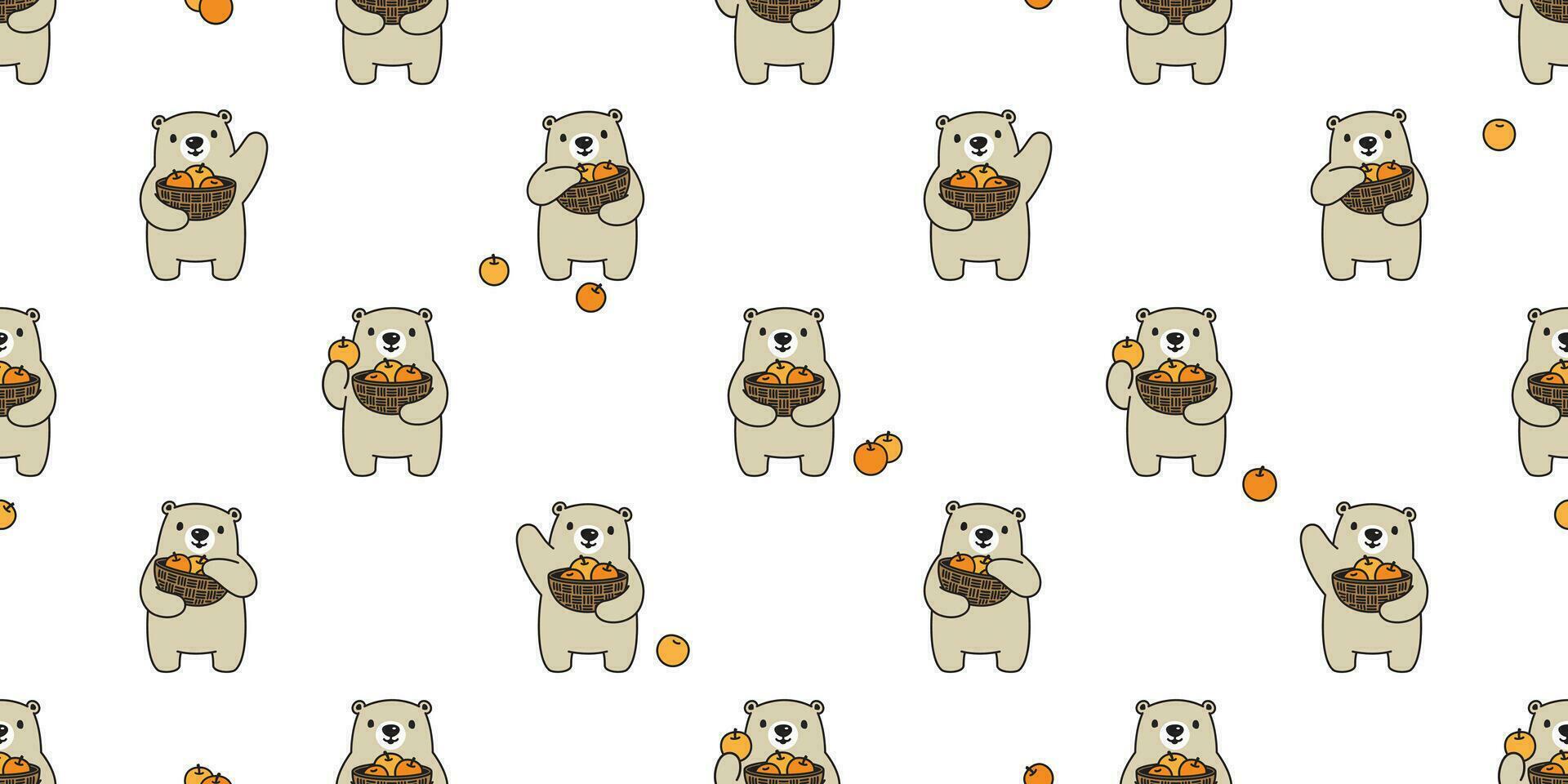 oso sin costura modelo polar oso vector Fruta cesta naranja bufanda aislado osito de peluche dibujos animados repetir antecedentes loseta fondo de pantalla ilustración garabatear diseño