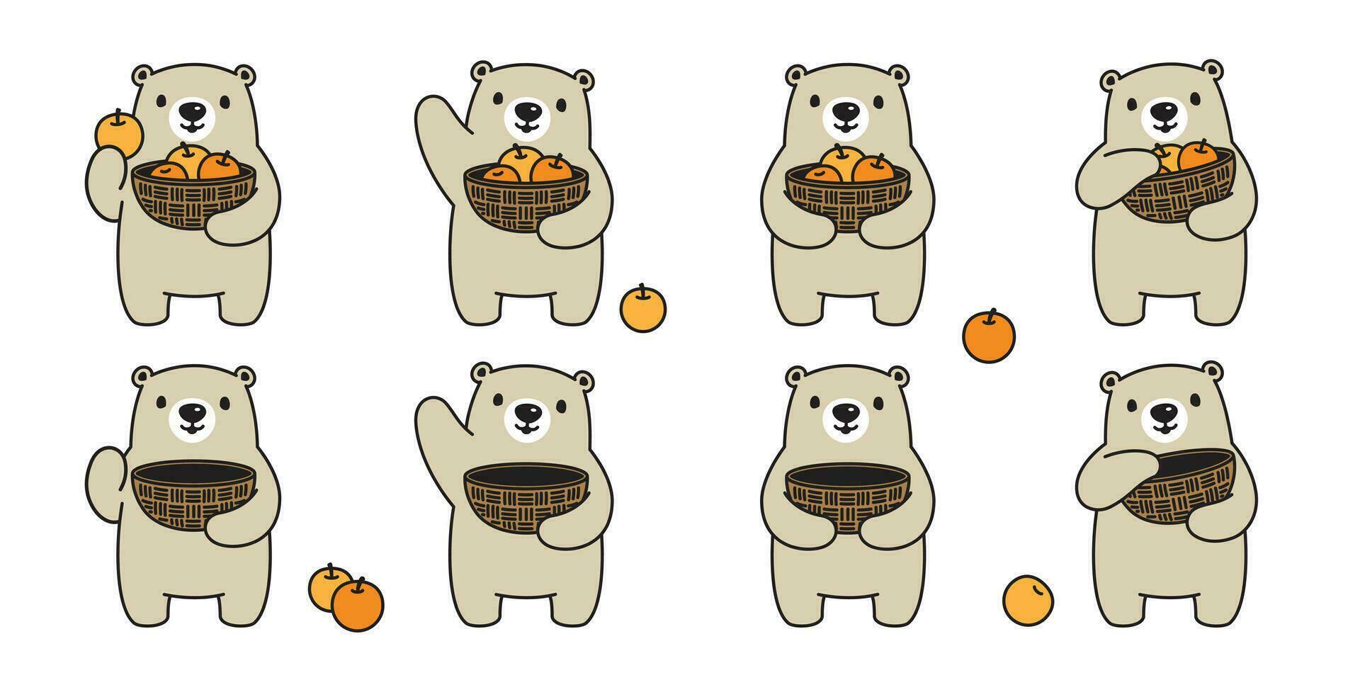 oso vector polar oso Fruta cesta naranja icono logo dibujos animados personaje símbolo ilustración garabatear diseño