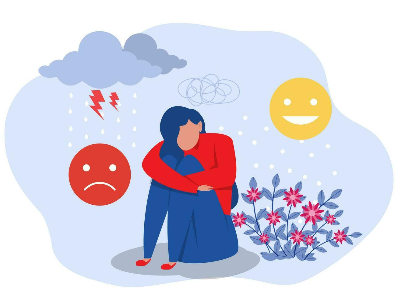 Mental health flat concept,Woman Positive and negative emotions,good and bad mood.opposites psychological vector mood swings vector illustration