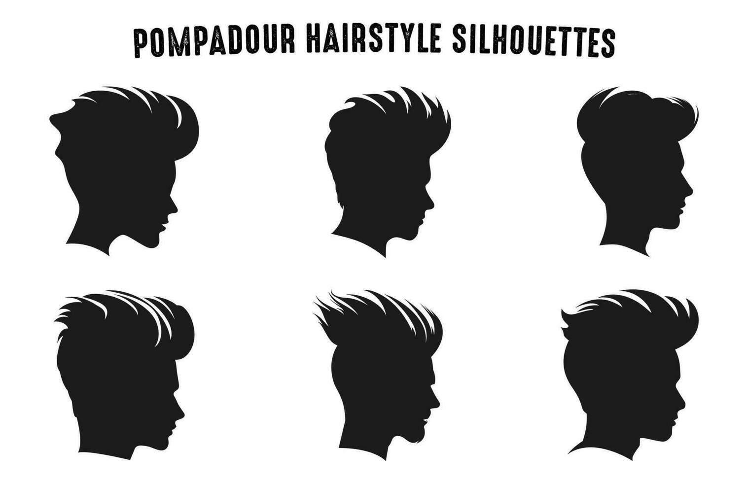 Pompadour hairstyle haircut silhouettes vector isolated on a white background, Male hair Clipart