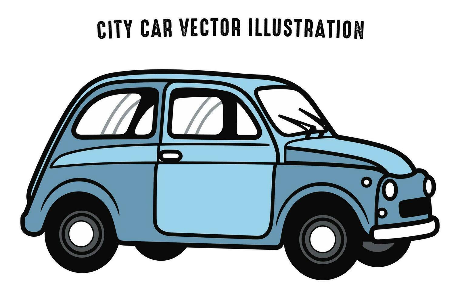 ciudad coche plano ilustración aislado en un blanco fondo, mini coche vector en dibujos animados estilo contorno