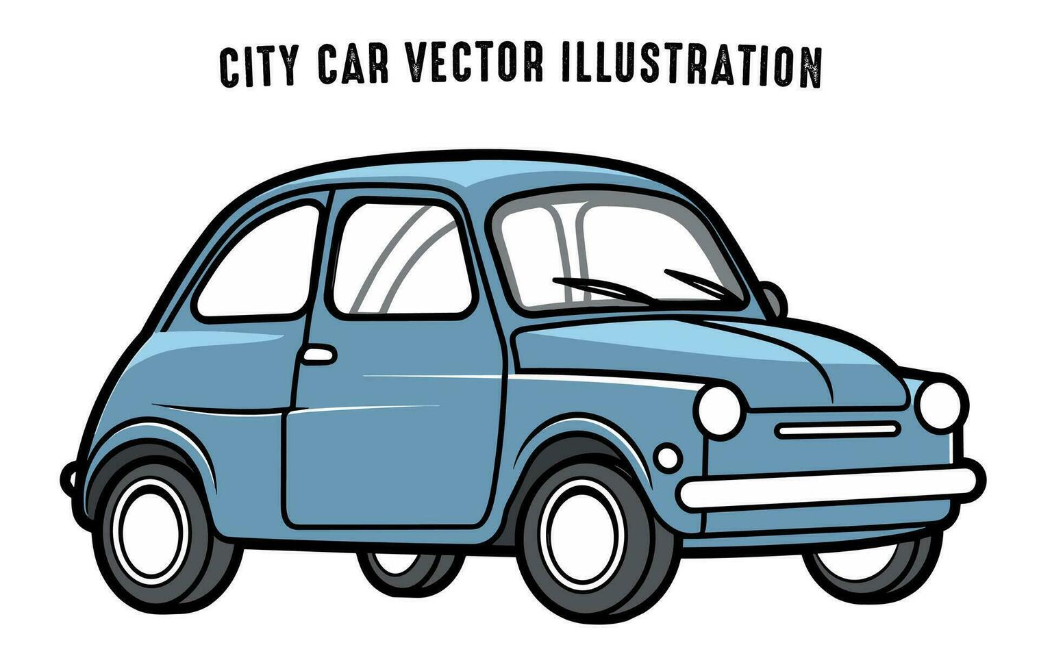 City Car flat illustration isolated on a white background, Mini Car vector in cartoon style outline