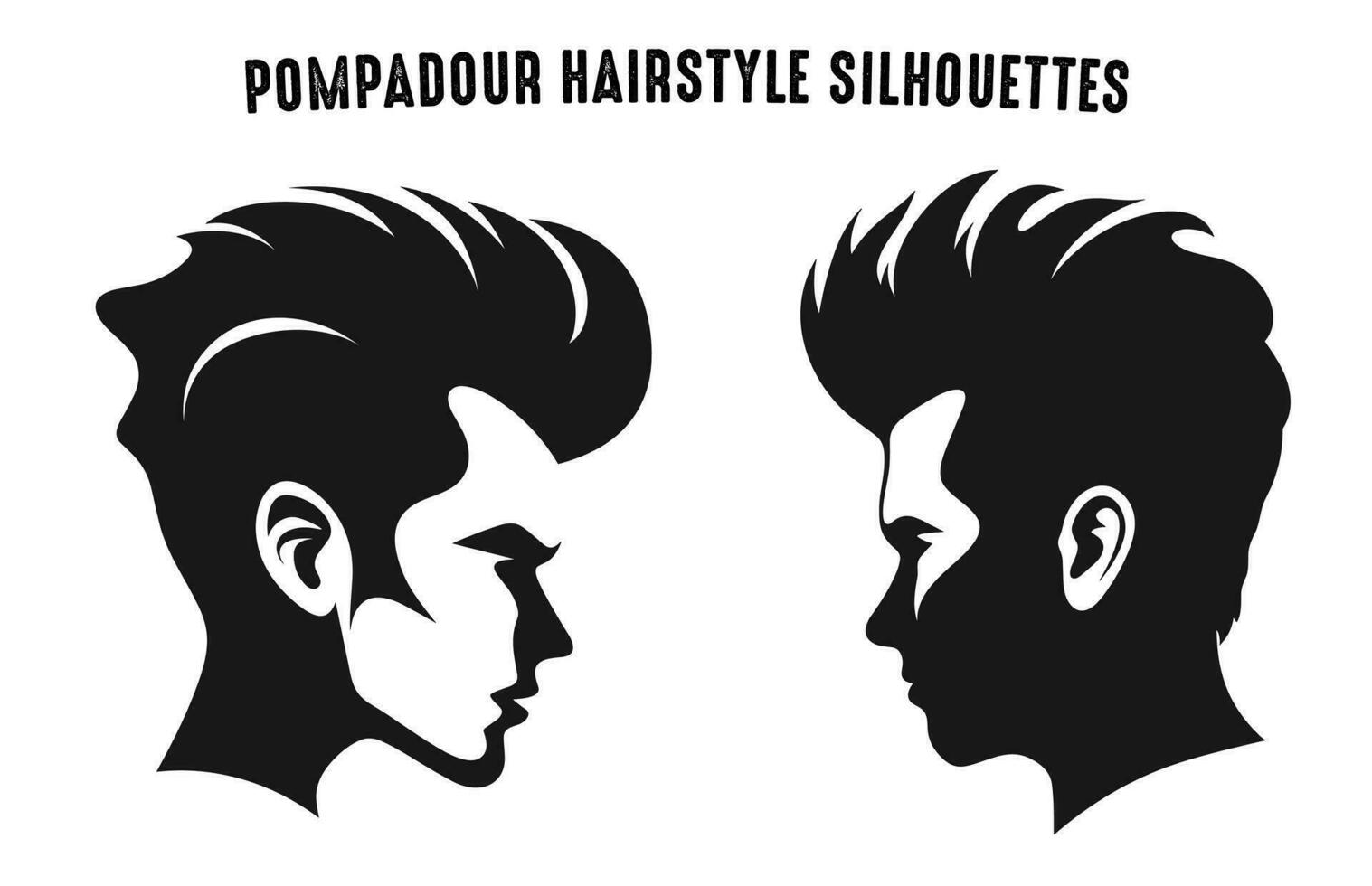 Pompadour hairstyle haircut silhouettes vector isolated on a white background, Male hair Clipart