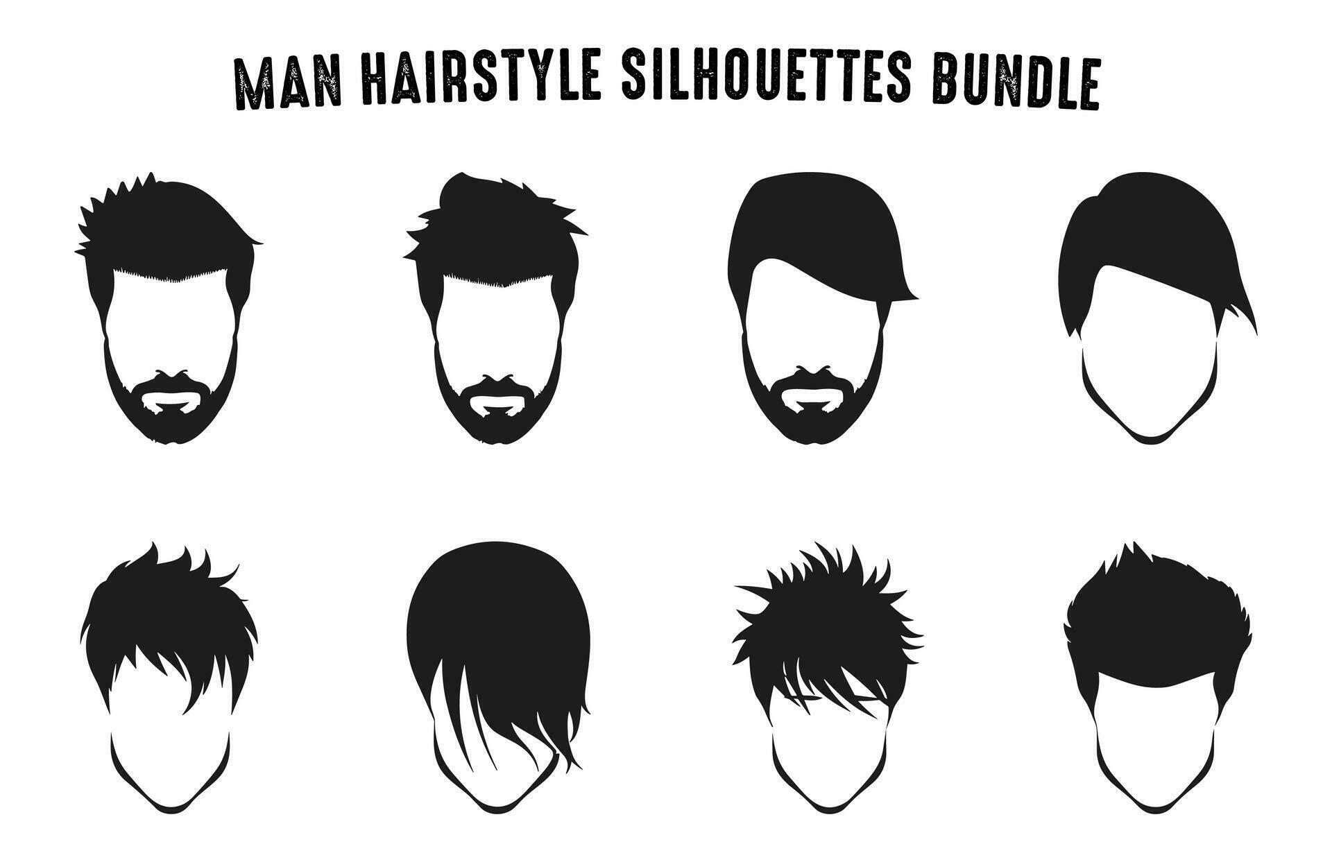 Male Different hairstyle silhouettes vector bundle, Various haircut