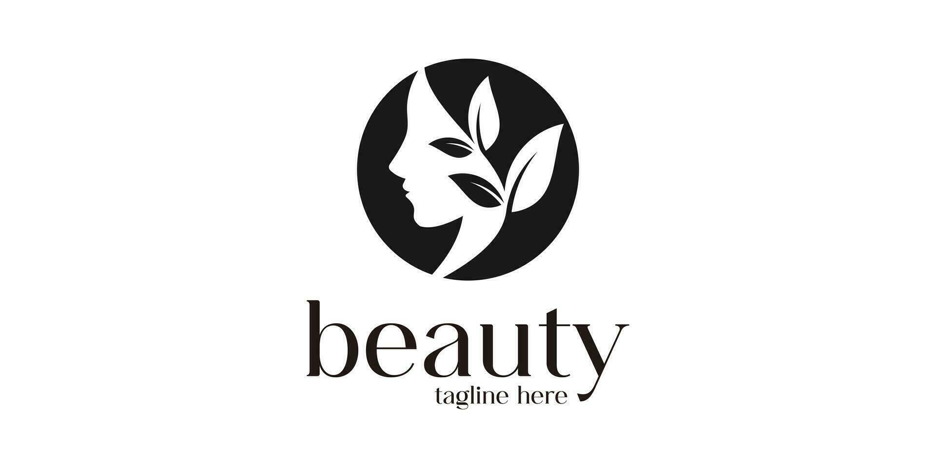 beauty logo design with face elements in a circle. vector