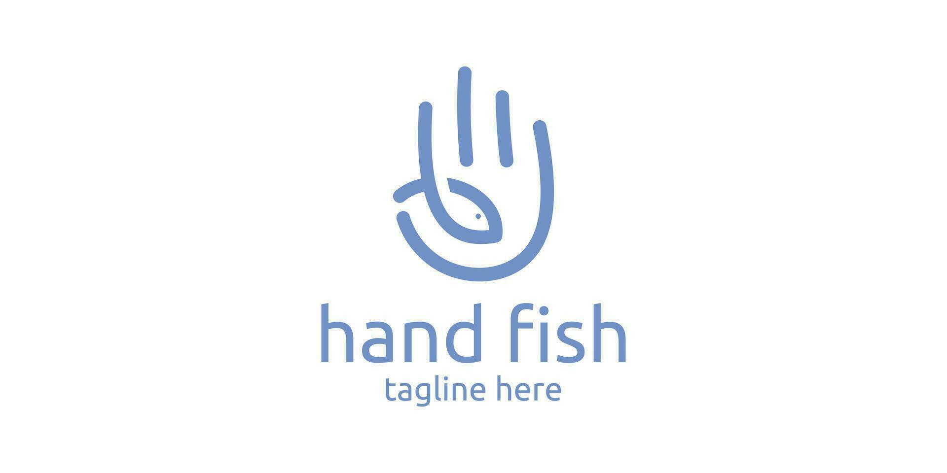 logo design combination of hand shape with fish, minimalist logo design. vector
