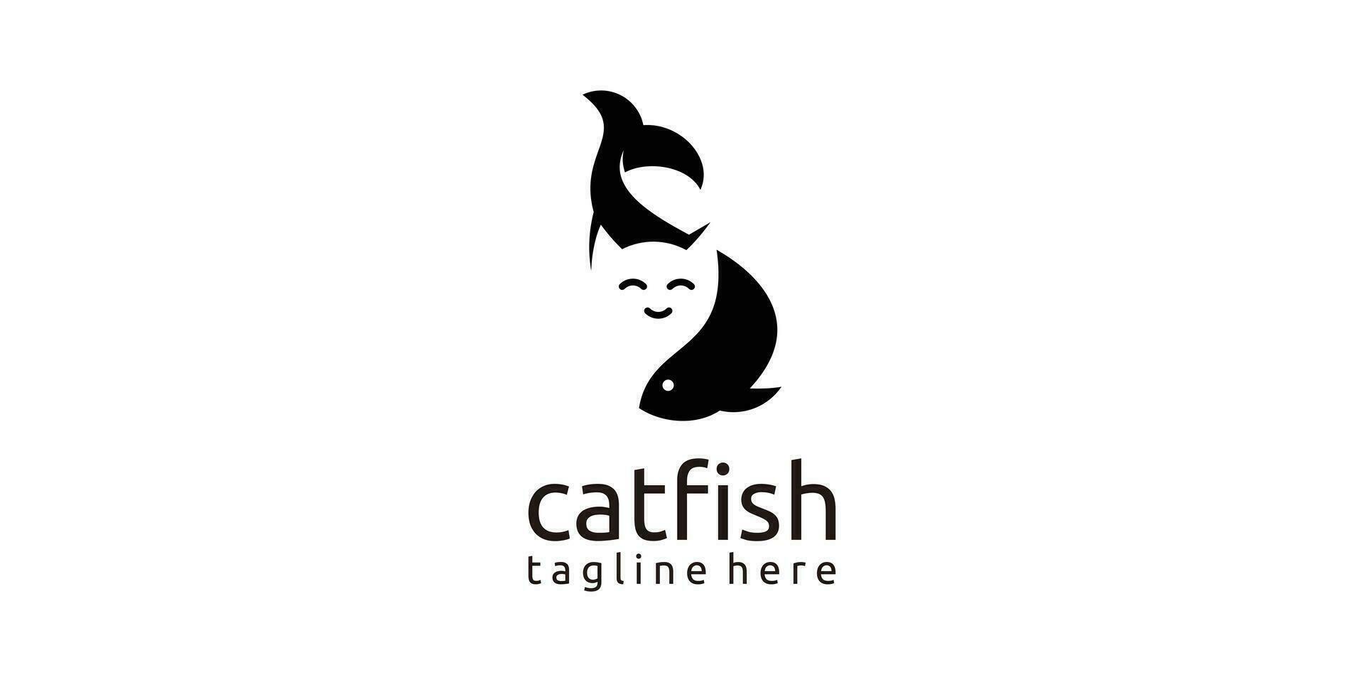 negative space logo design with a combination of cat and fish elements. vector