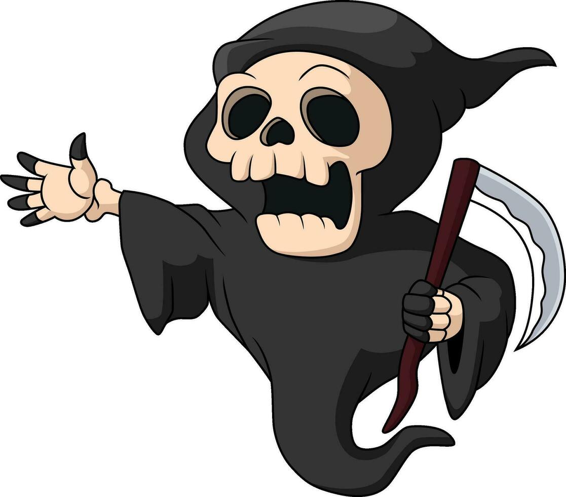 Cute grim reaper cartoon on white background vector