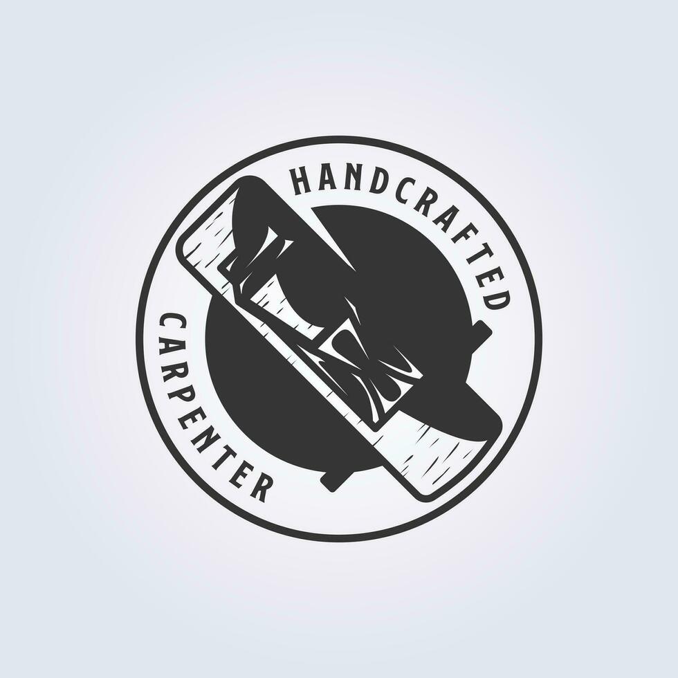 badge wood plane logo, emblem vintage carpentry symbol vector illustration design