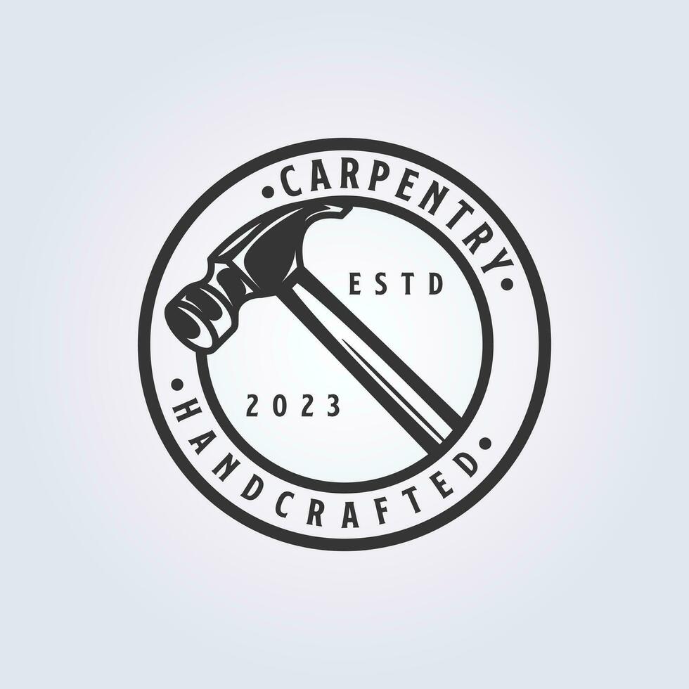 emblem badge hammer logo vector illustration design, carpenter tools icon symbol template design