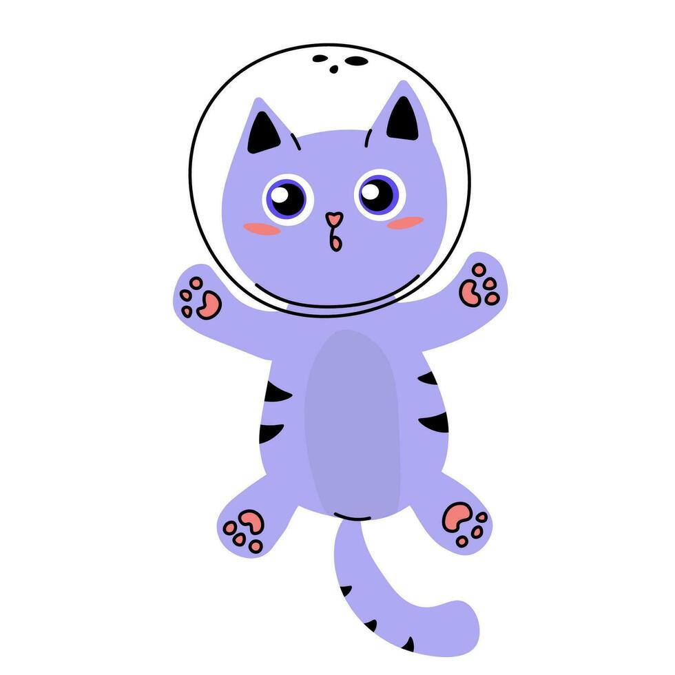 linda gato personaje astronauta volador vector