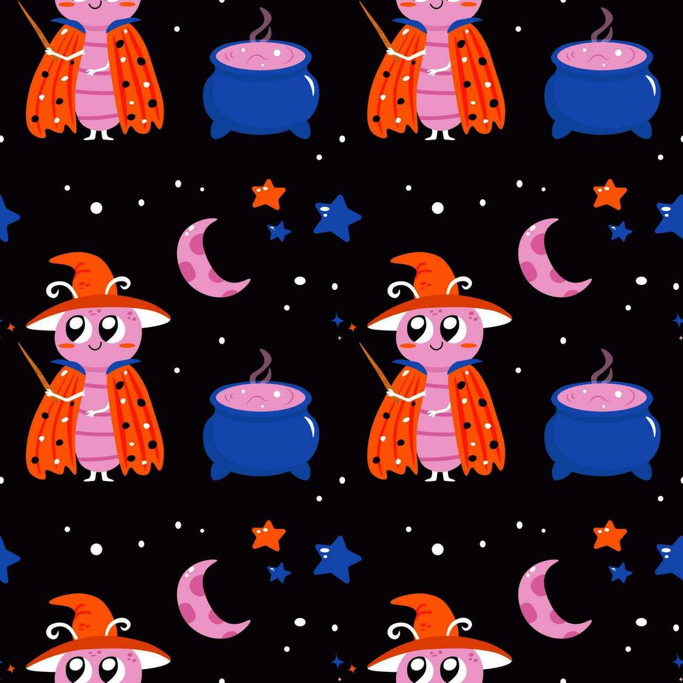 Seamless pattern with cute magician insect vector