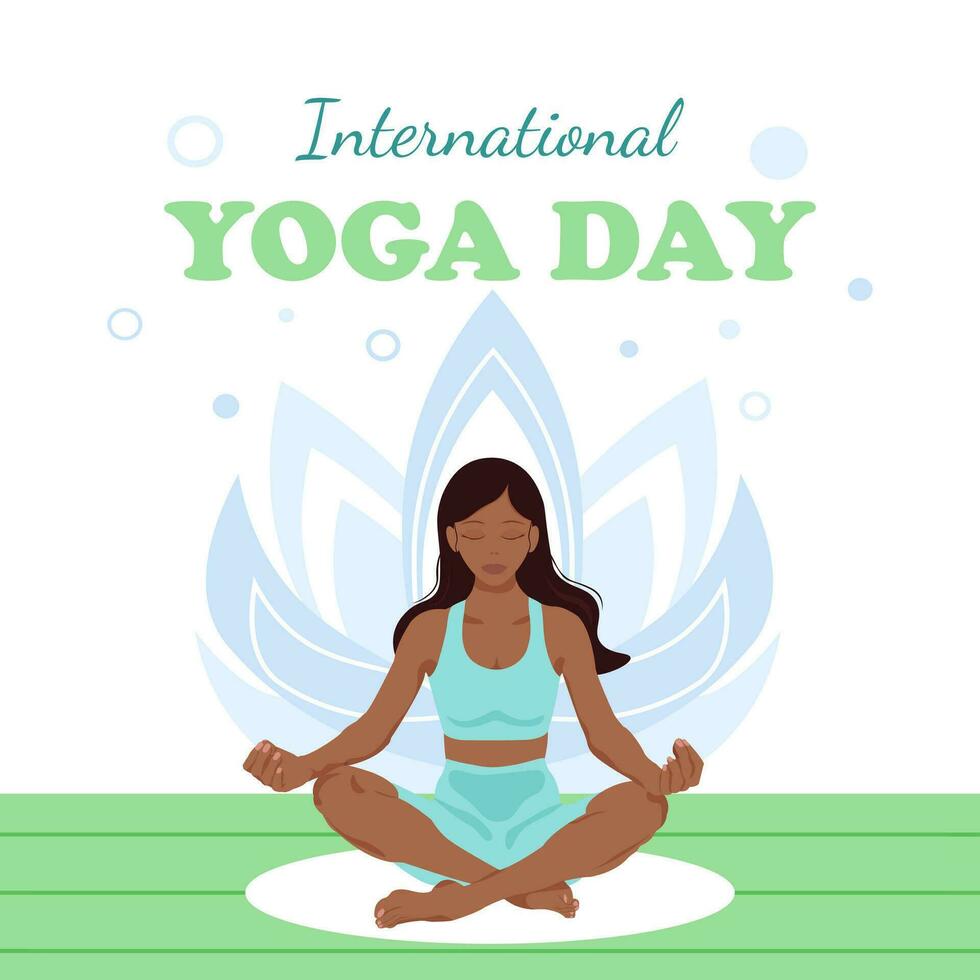 Black woman doing yoga, International Yoga Day vector