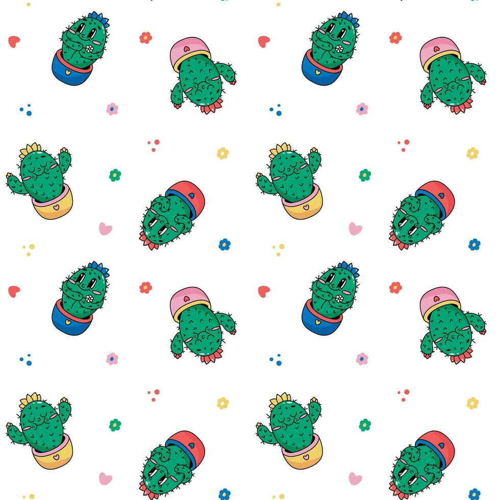 seamless pattern with cute cacti vector