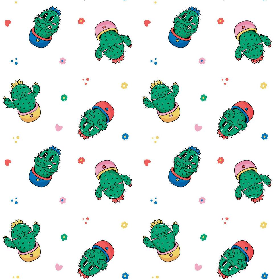 seamless pattern with cute cacti vector