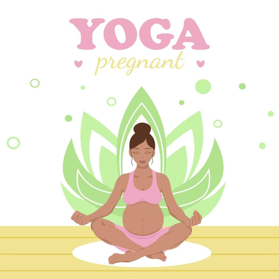 embarazada mujer sentado en loto posición haciendo yoga vector
