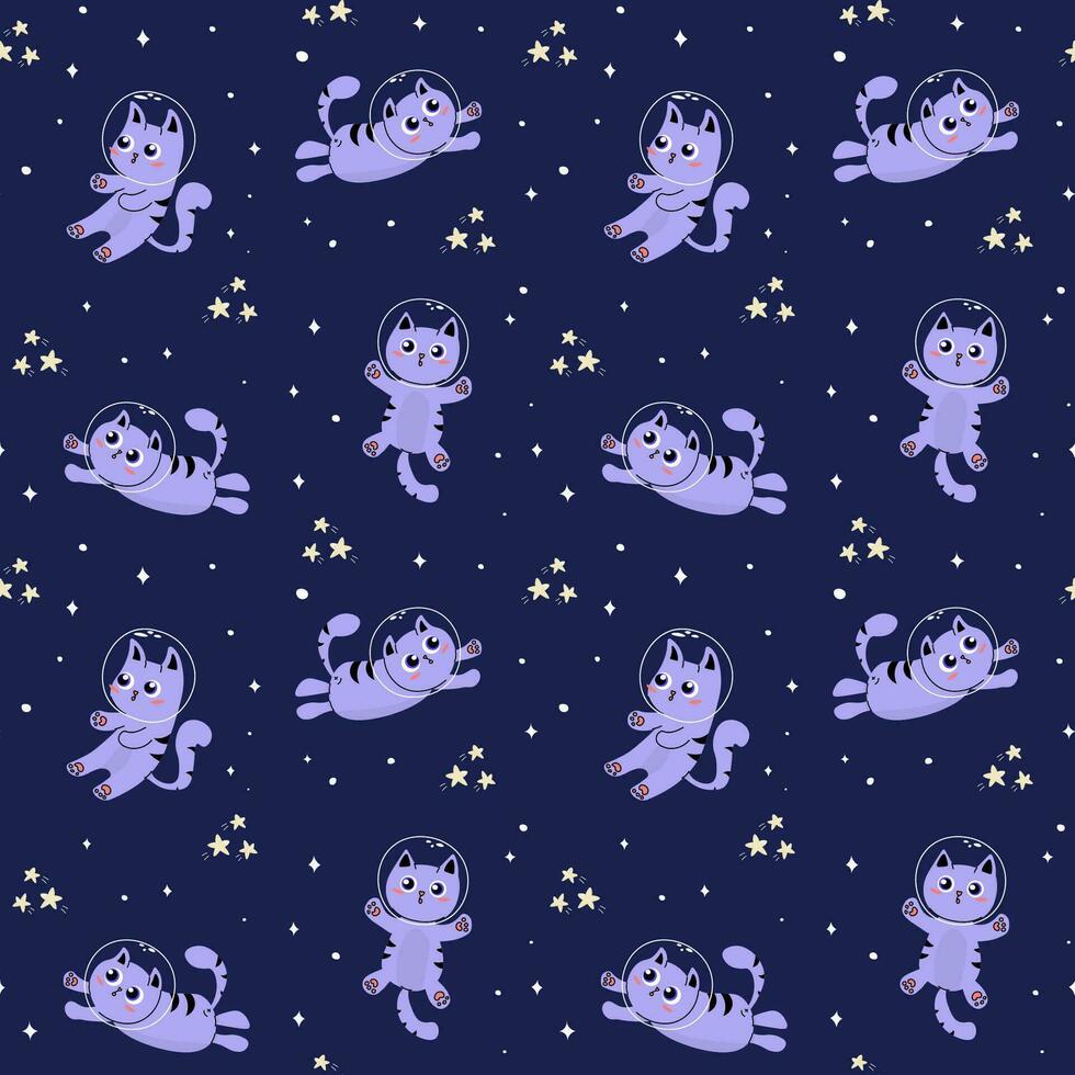 Pattern with cute cats astronauts vector