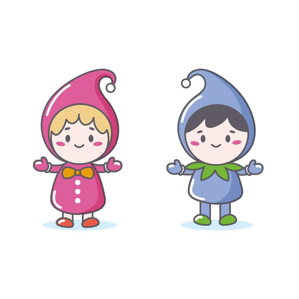 Cute smiling characters girl and boy in gnome costumes vector