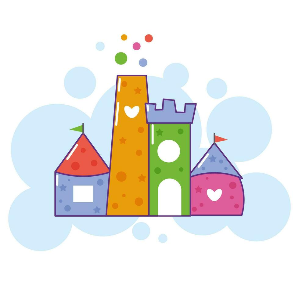 Multicolored cute castle on blue background vector