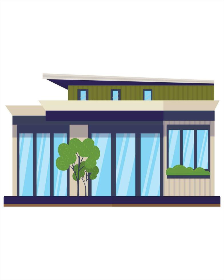 illustration of a residential building. vector in perspective view with green trees in flat style.