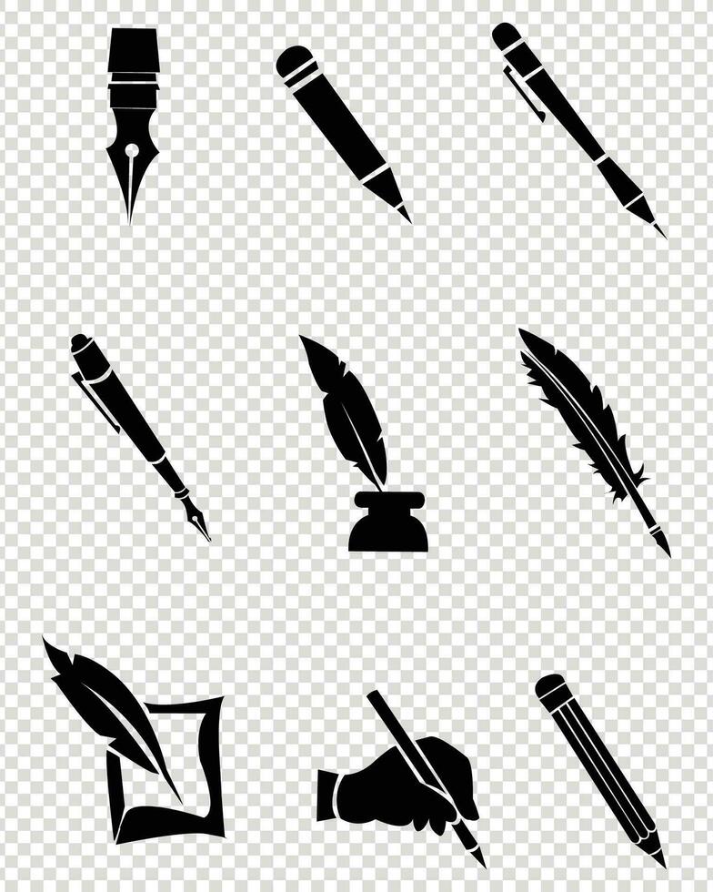 vector escritura y pintura herramientas íconos conjunto lápiz, pluma, fuente bolígrafo, cepillar, bolígrafo, marcador, mecánico lápiz, tubo de pintar