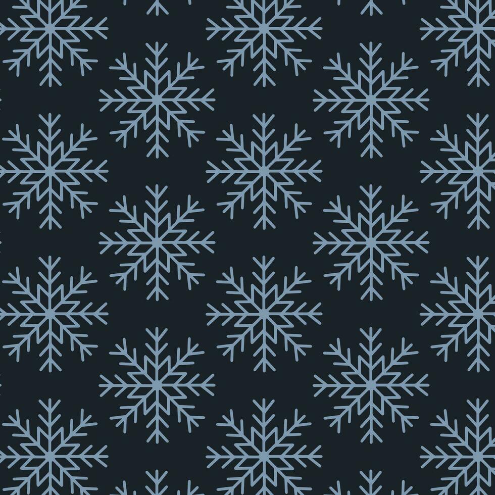 Cute Christmas seamless pattern with snowflakes isolated on dark background. Happy new year wallpaper and wrapper for seasonal design, textile, decoration, greeting card. Hand drawn prints and doodle. vector