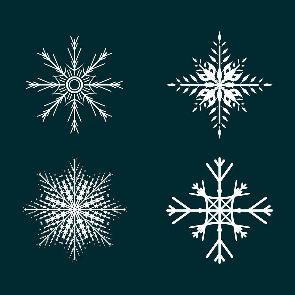 4 different Flat snow icons, silhouette. Nice element for Christmas banner, cards. New year ornament concept vector