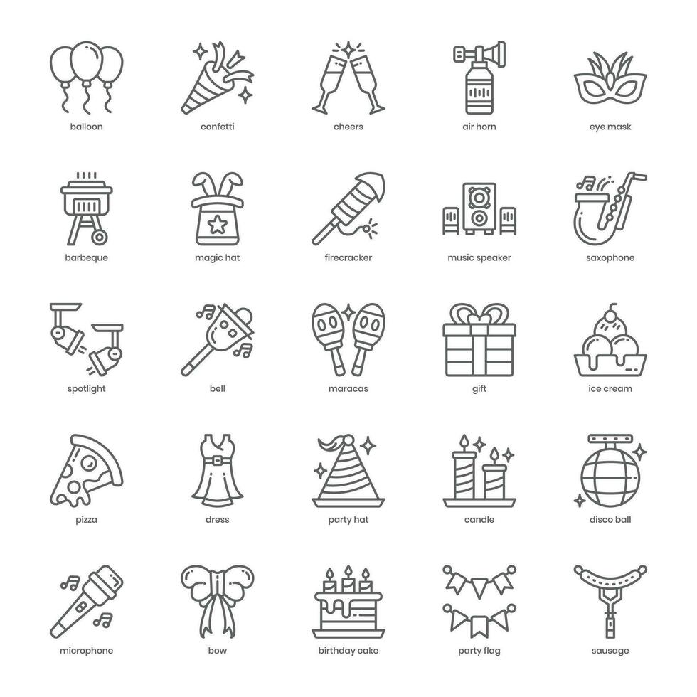 Party icon pack for your website design, logo, app, and user interface. Party icon outline design. Vector graphics illustration and editable stroke.