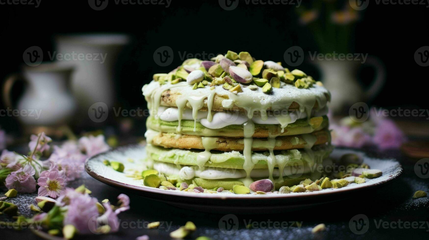 AI generated Delicious and Sweet Pistachio Dacquoise photo