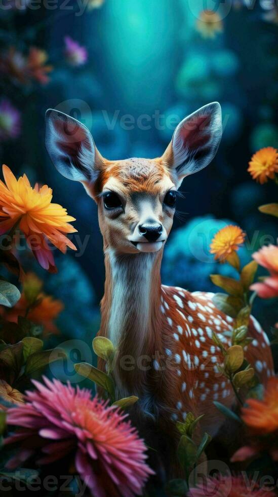 ai generado hermosa salvaje animal retrato en un zoo y flores foto