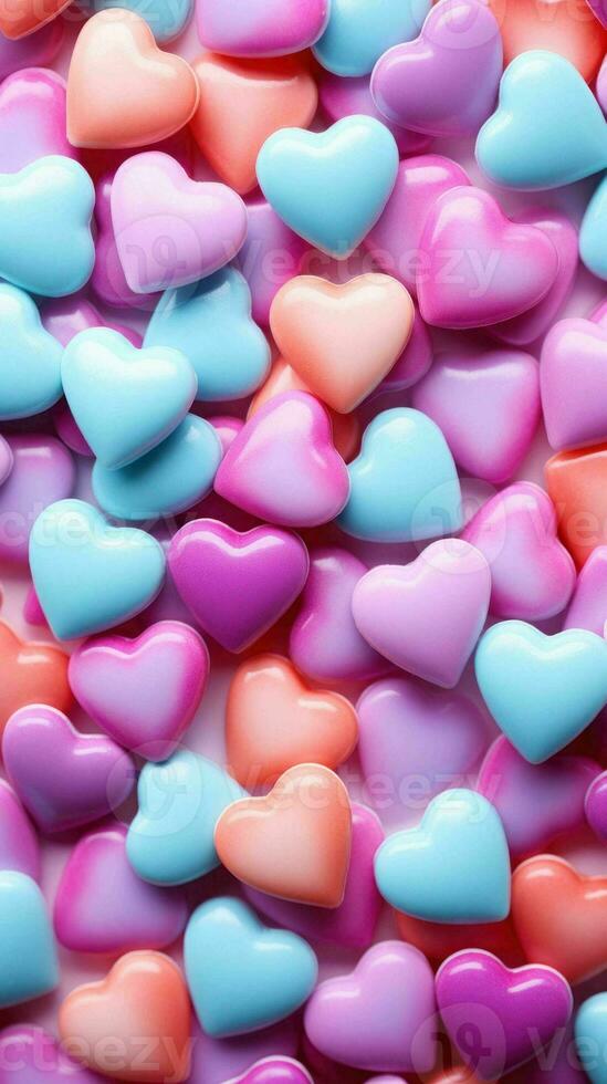 AI generated many colorful chocolate hearts are arranged in a pattern photo