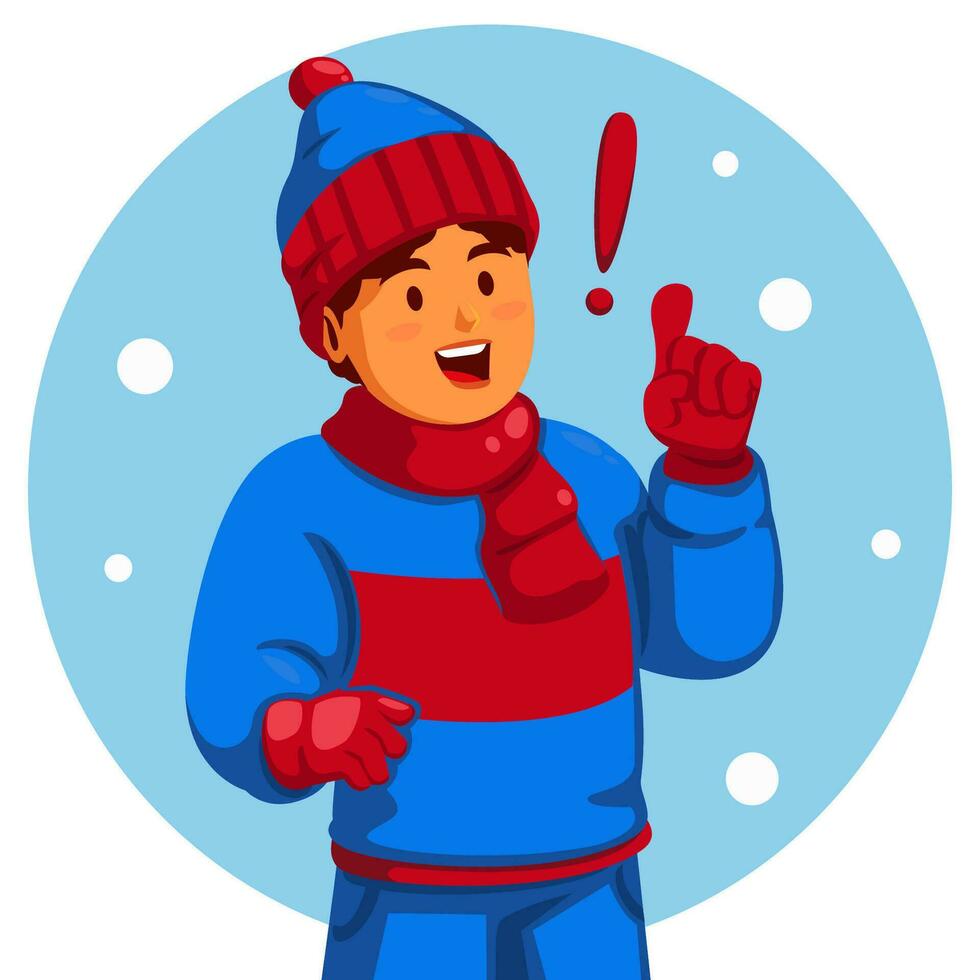 Boy Wearing Winter Clothes with exclamation mark vector