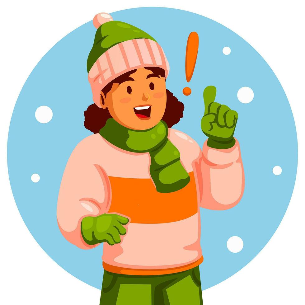 Girl Wearing Winter Clothes with exclamation mark vector