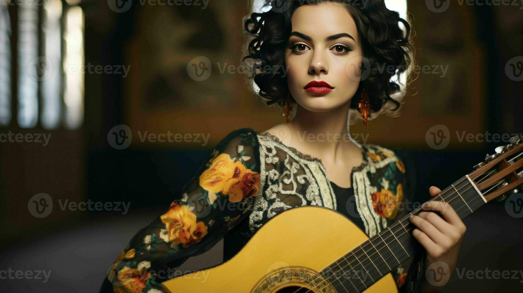 AI generated A Portuguese fado singer in traditional attire photo