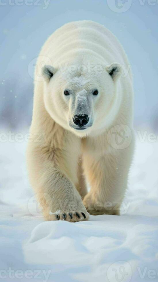 ai generado hermosa solitario polar oso en nieve foto