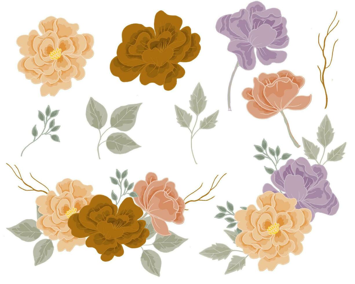 Vintage Hand Drawn Dusty Rose Flower vector