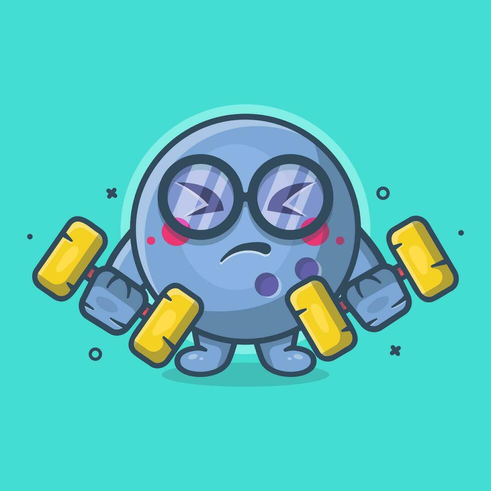 gracioso bolos pelota personaje mascota haciendo culturismo utilizando pesa aislado dibujos animados en plano estilo diseño vector