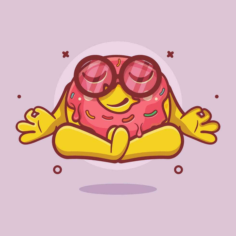 calm donut food character mascot with yoga meditation pose isolated cartoon in flat style design vector