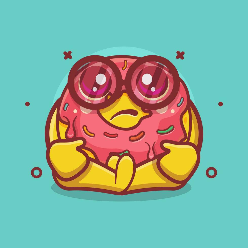 kawaii donut food character mascot with sad expression isolated cartoon in flat style design vector