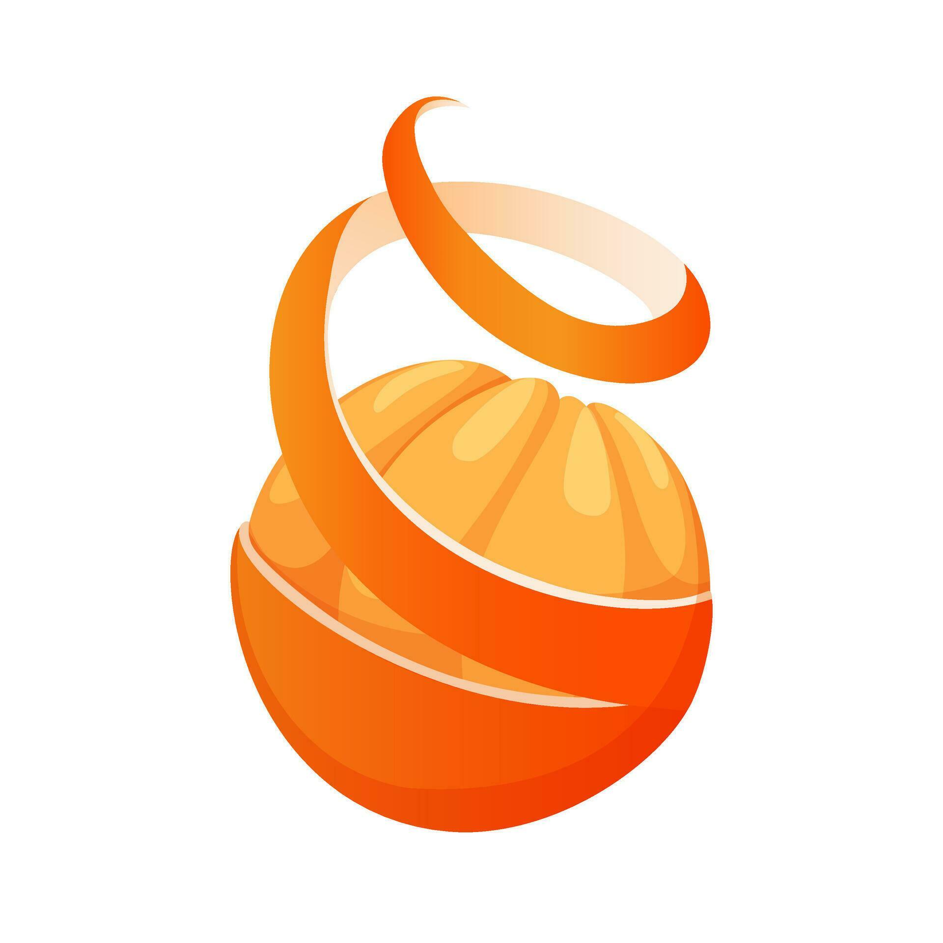 Orange with peel illustration isolated on white background Peeled Orange with peel illustration isolated on white background Peeled