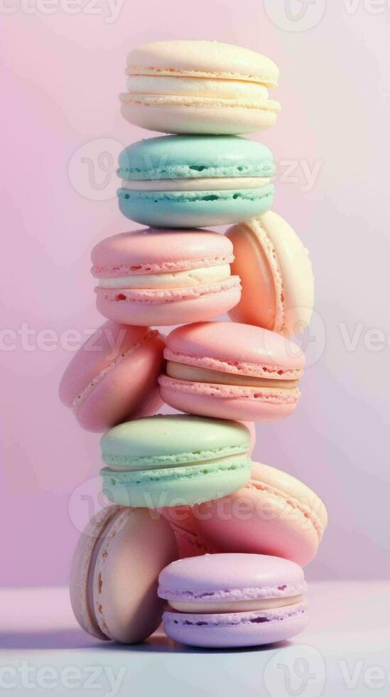 AI generated Beautiful Pastel Colorful Cream filled French Macrons photo