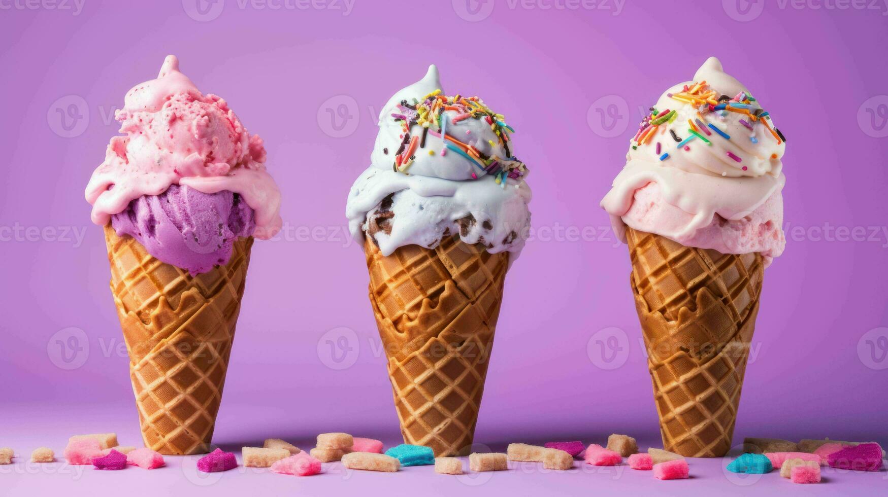 AI generated Sweet Marshmallow Flavor Cones and Waffles photo
