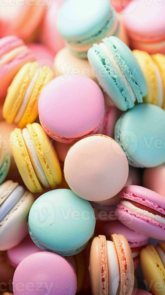 AI generated Beautiful Pastel Colorful Cream filled French Macrons photo