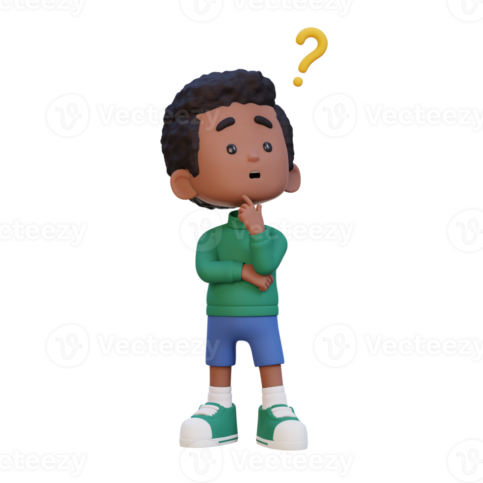 3D cute kid thinking clueless png
