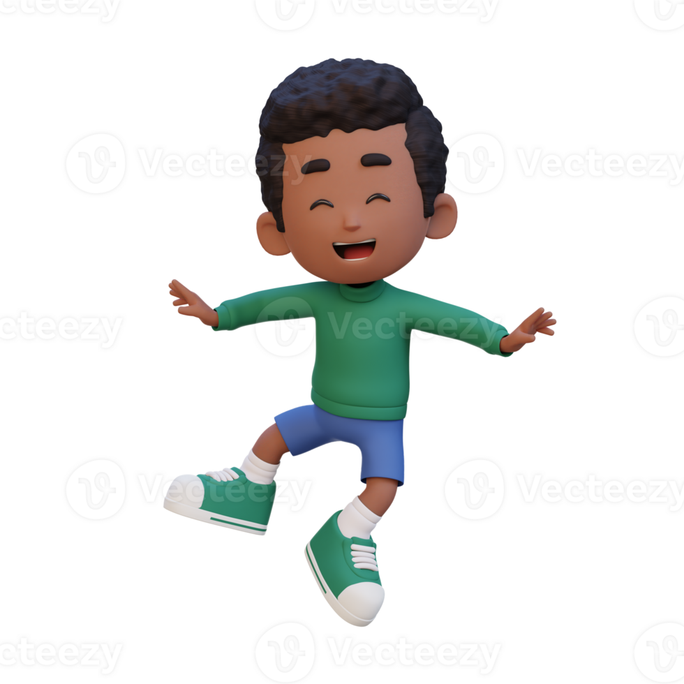 3D cute boy in jumping pose png