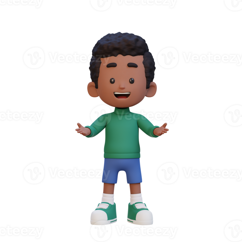 3D kid character in talking and explaining pose png